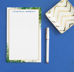 NP179 palm tree border personalized writing paper green block font
