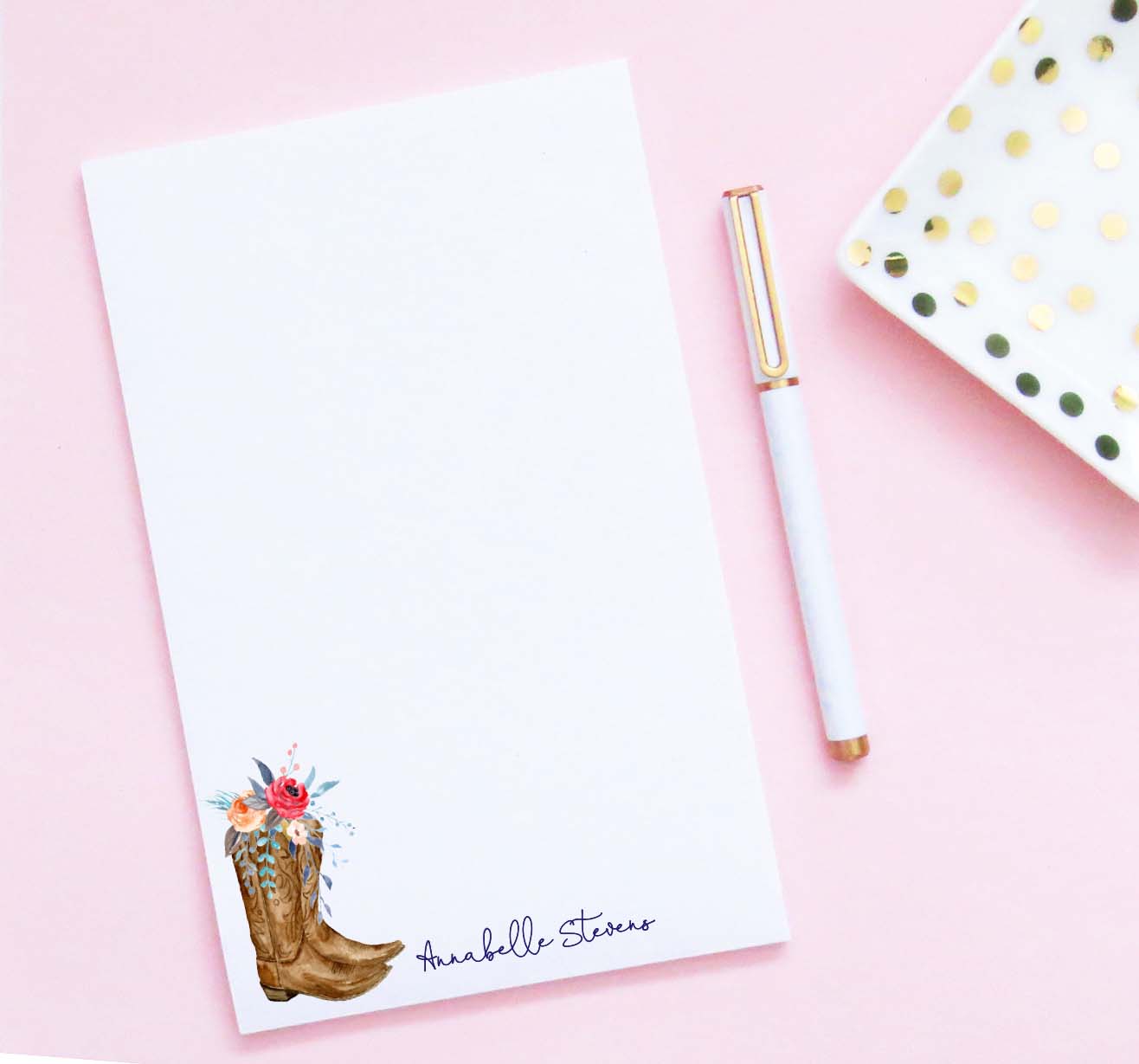 NP229 floral cowboy boots notepads personalized for women elegant western