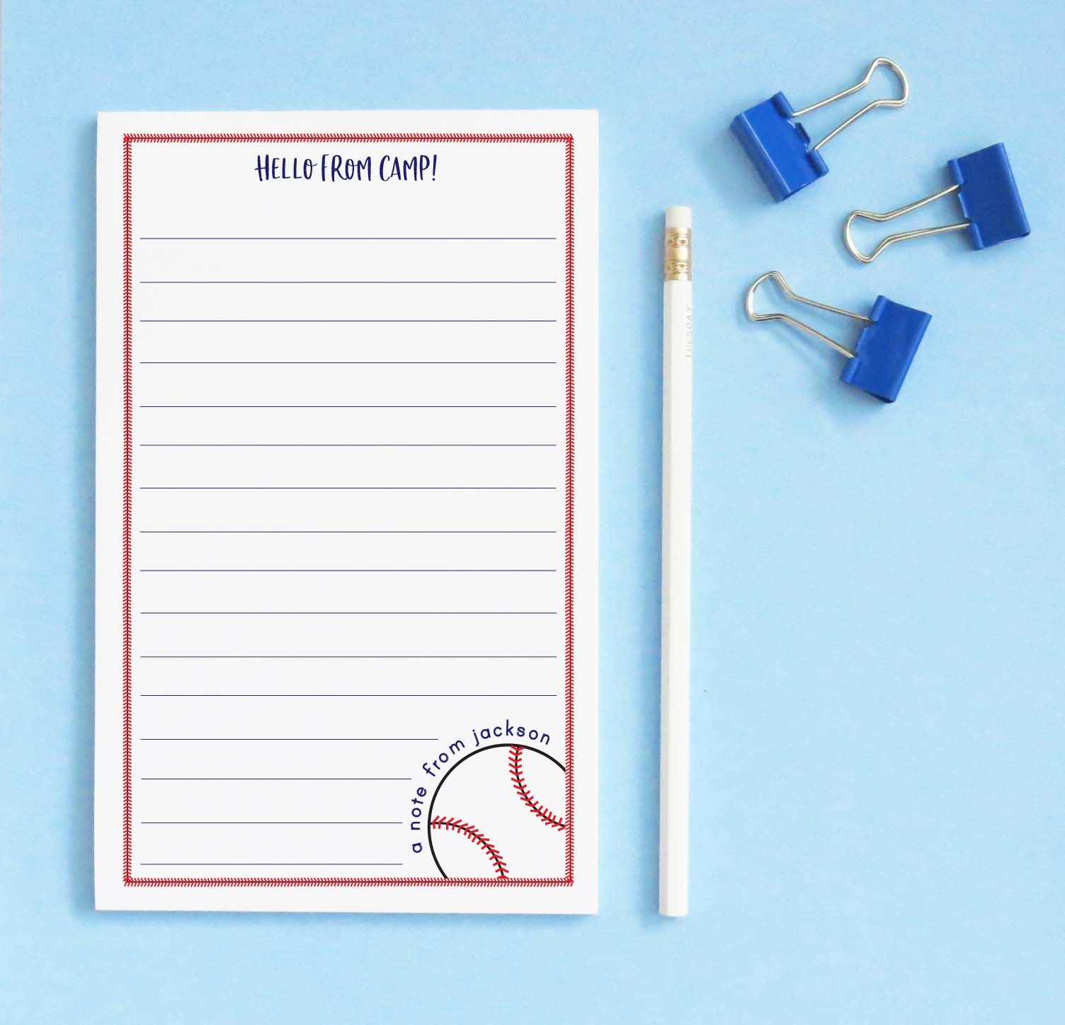 NP275 Personalized Baseball Camp Notepads For Boys sports kids boy