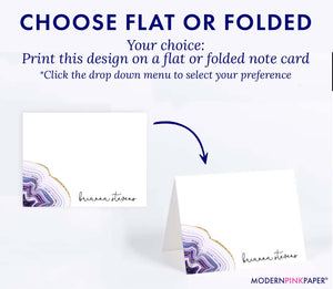 Elegant Personalized Stationery Note Cards With Purple Agate