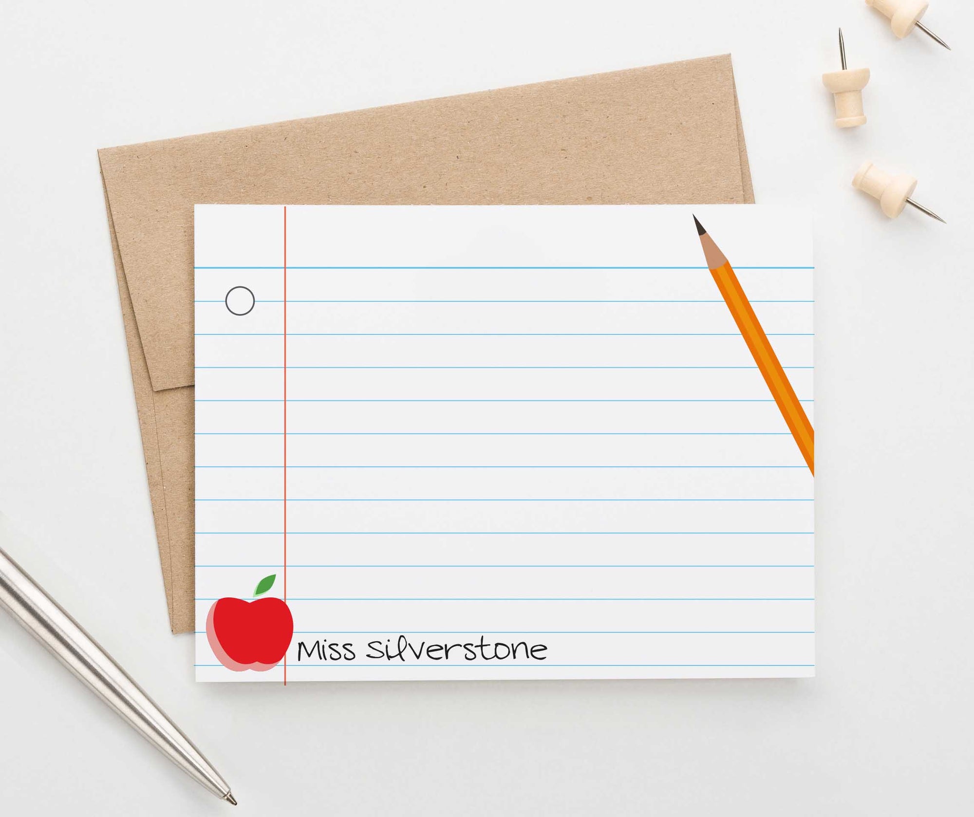 PS109 paper personalized thank you notes for teachers with pencil and apple teacher principle 1
