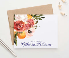 PS132 folded grapefruit citrus personalized stationery for women greenery elegant
