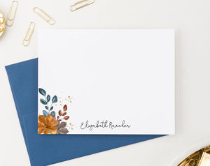 PS163 personalized fall leaves stationery for women autumn blue brown b