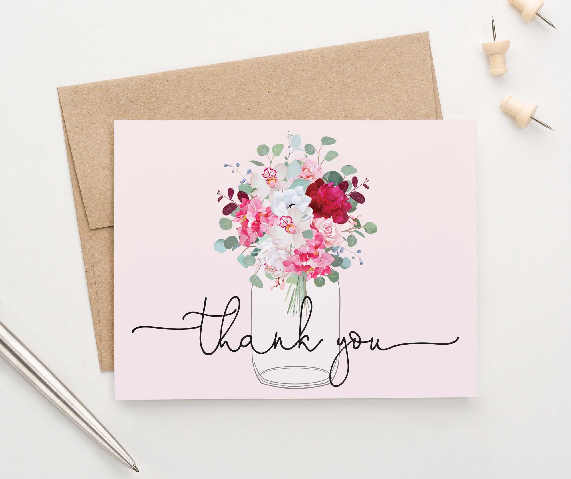 Rustic Floral Mason Jar Thank You Notes for Wedding