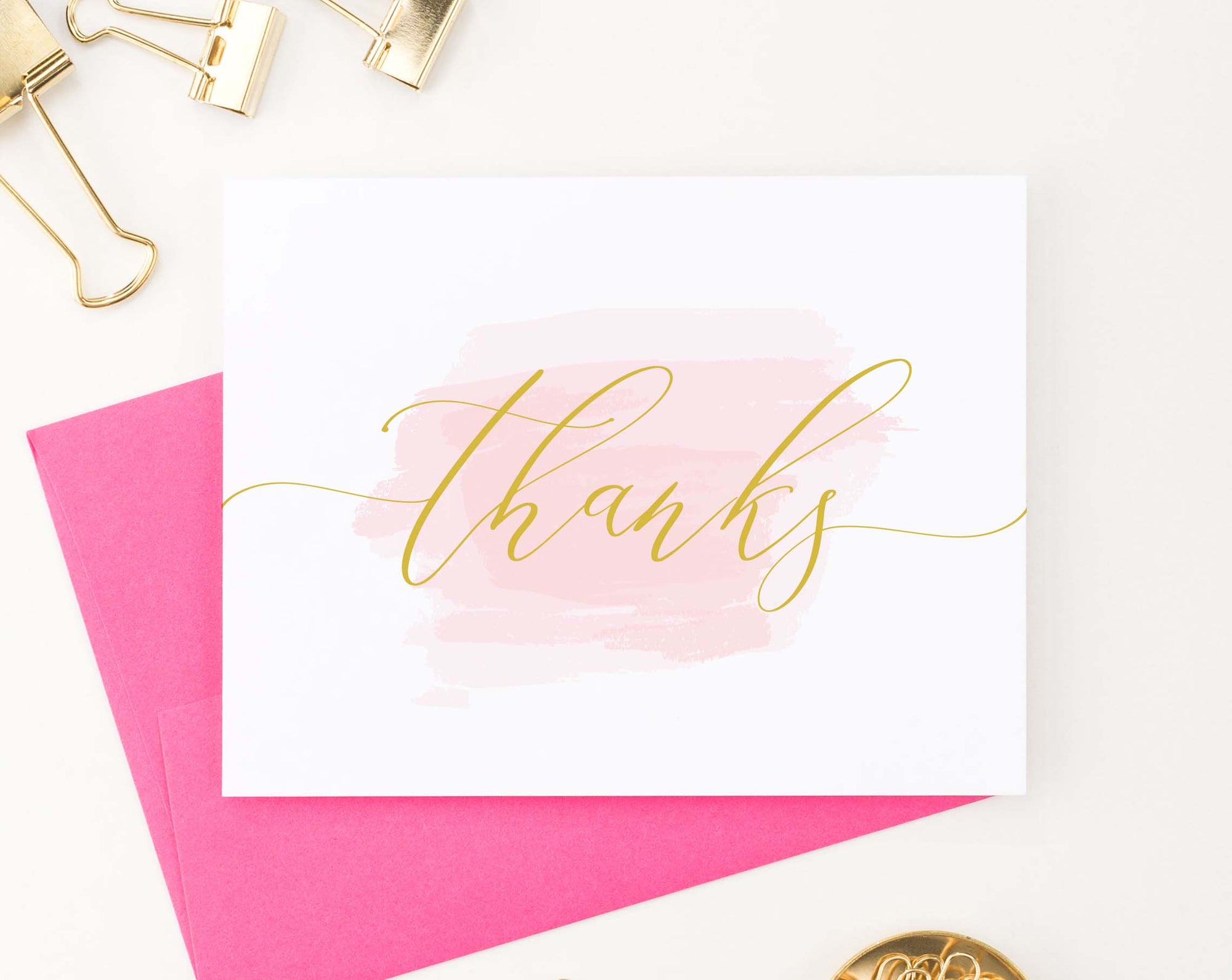 TY053 elegant pink watercolor thank you cards script thanks folded