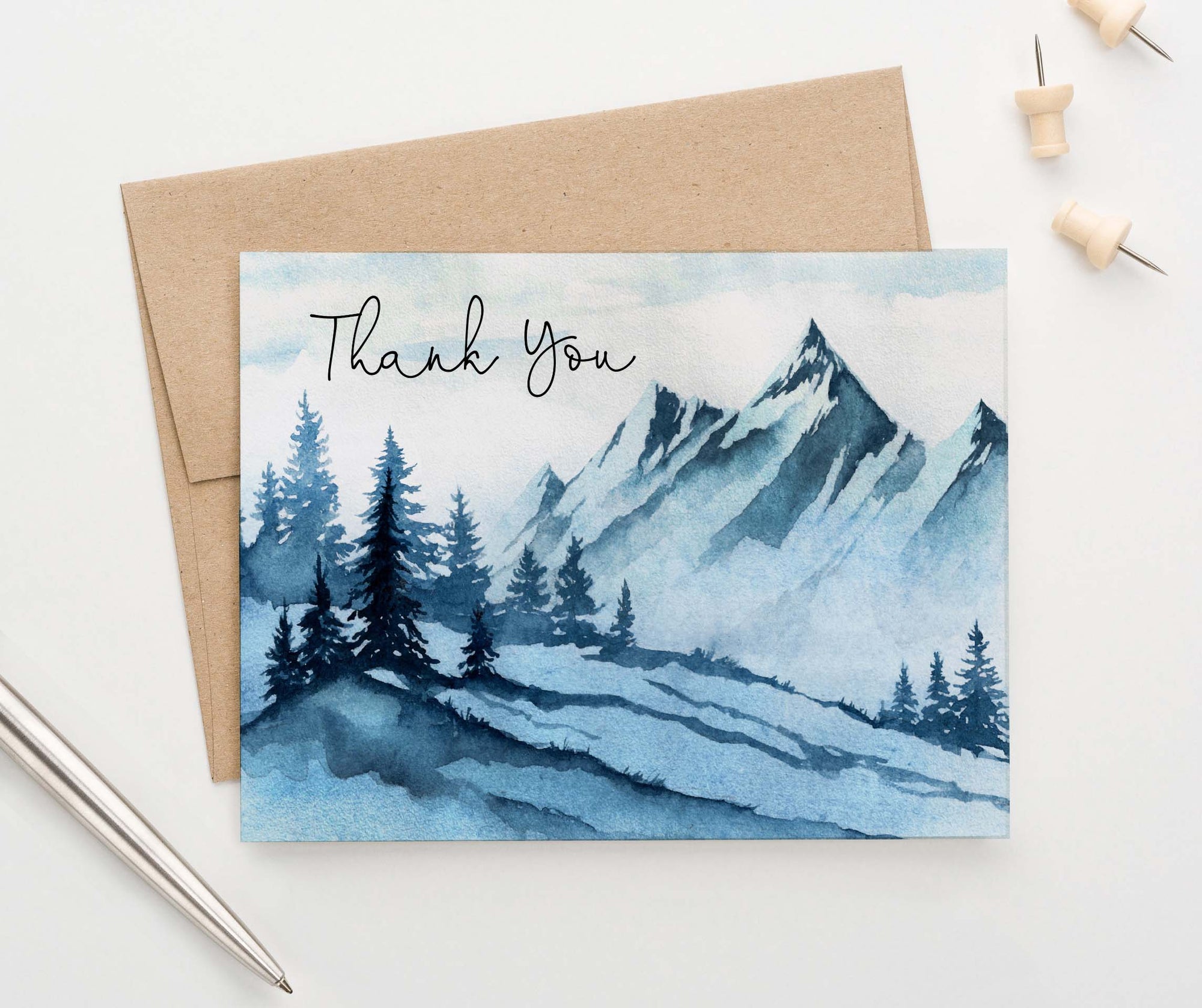TY077 blue mountain thank you cards for adults landscape elegant
