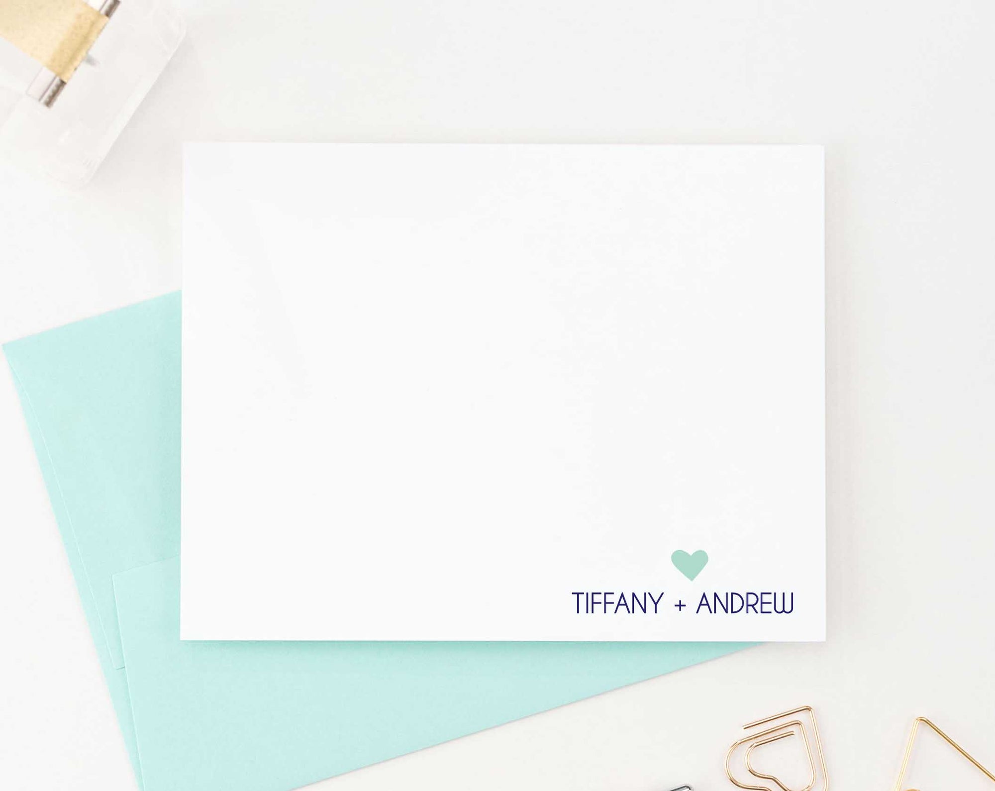 WS017 personalized names and heart wedding thank you notes cute simple modern