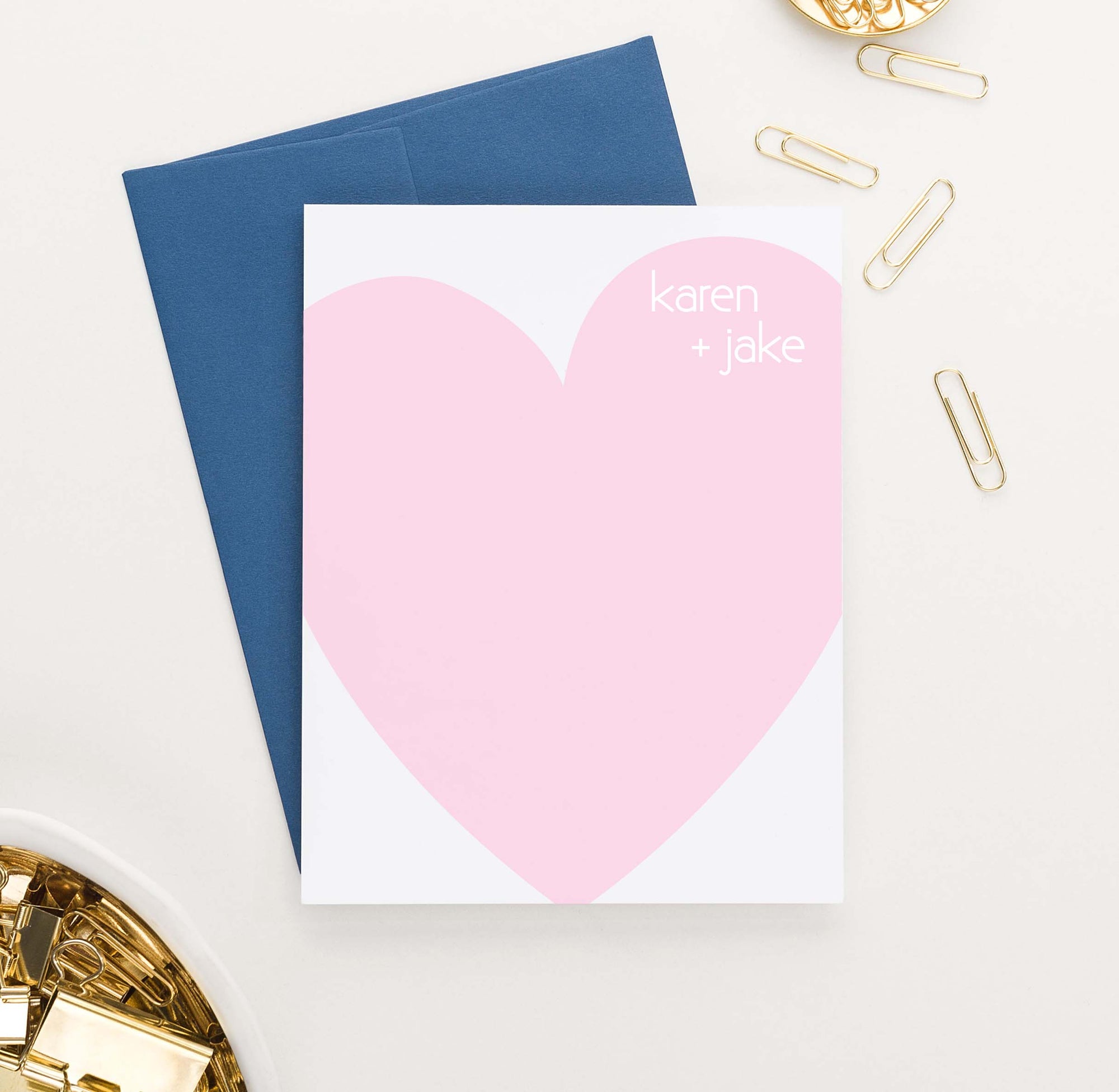 WS024 personalized wedding thank you notes set with Heart hearts cute folded simple