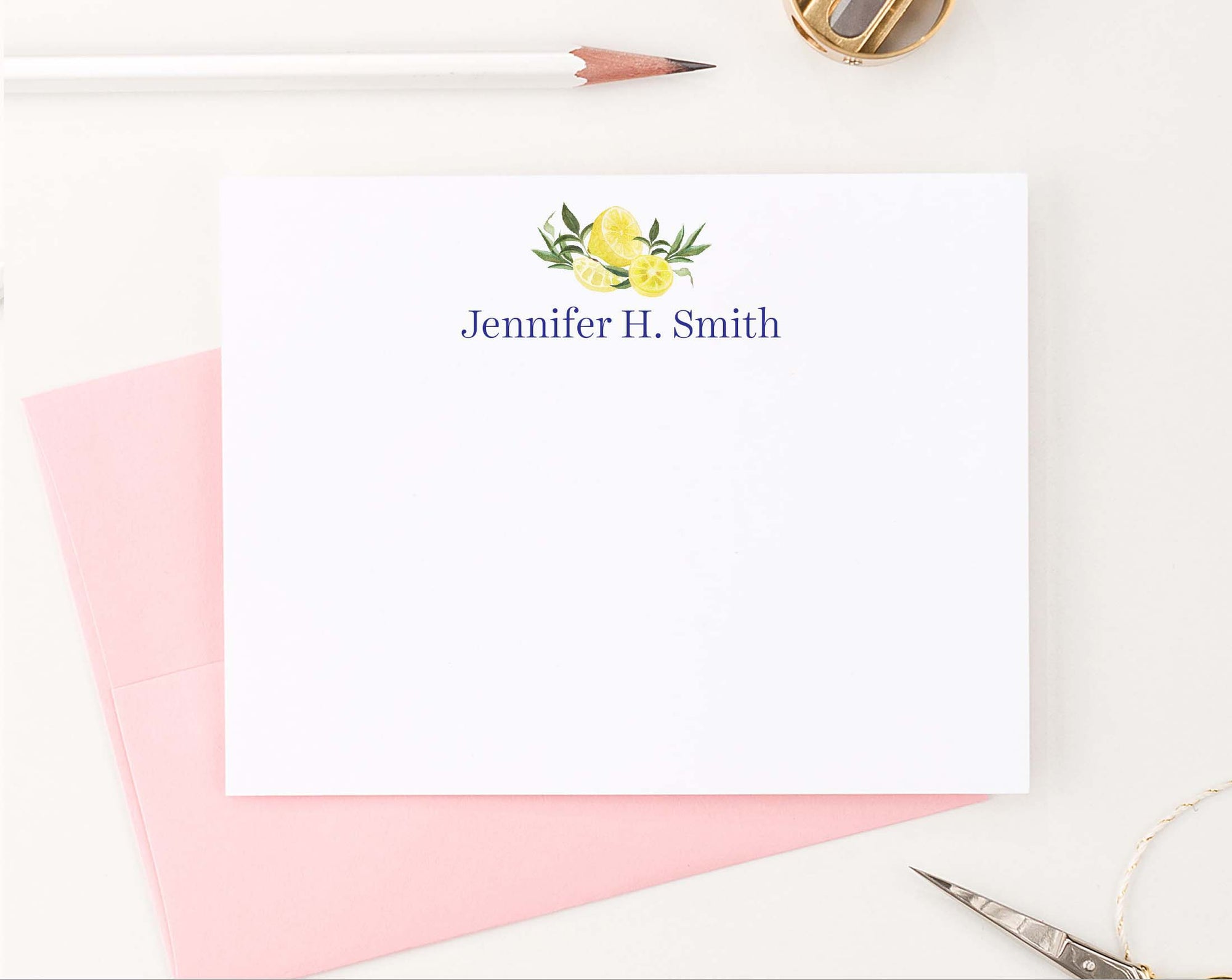 ps145 simple citrus lemons personalized note cards with block font lemon elegant women 1st photo