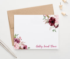 ps166 floral fall stationery personalized for women flat folded burgundy pink