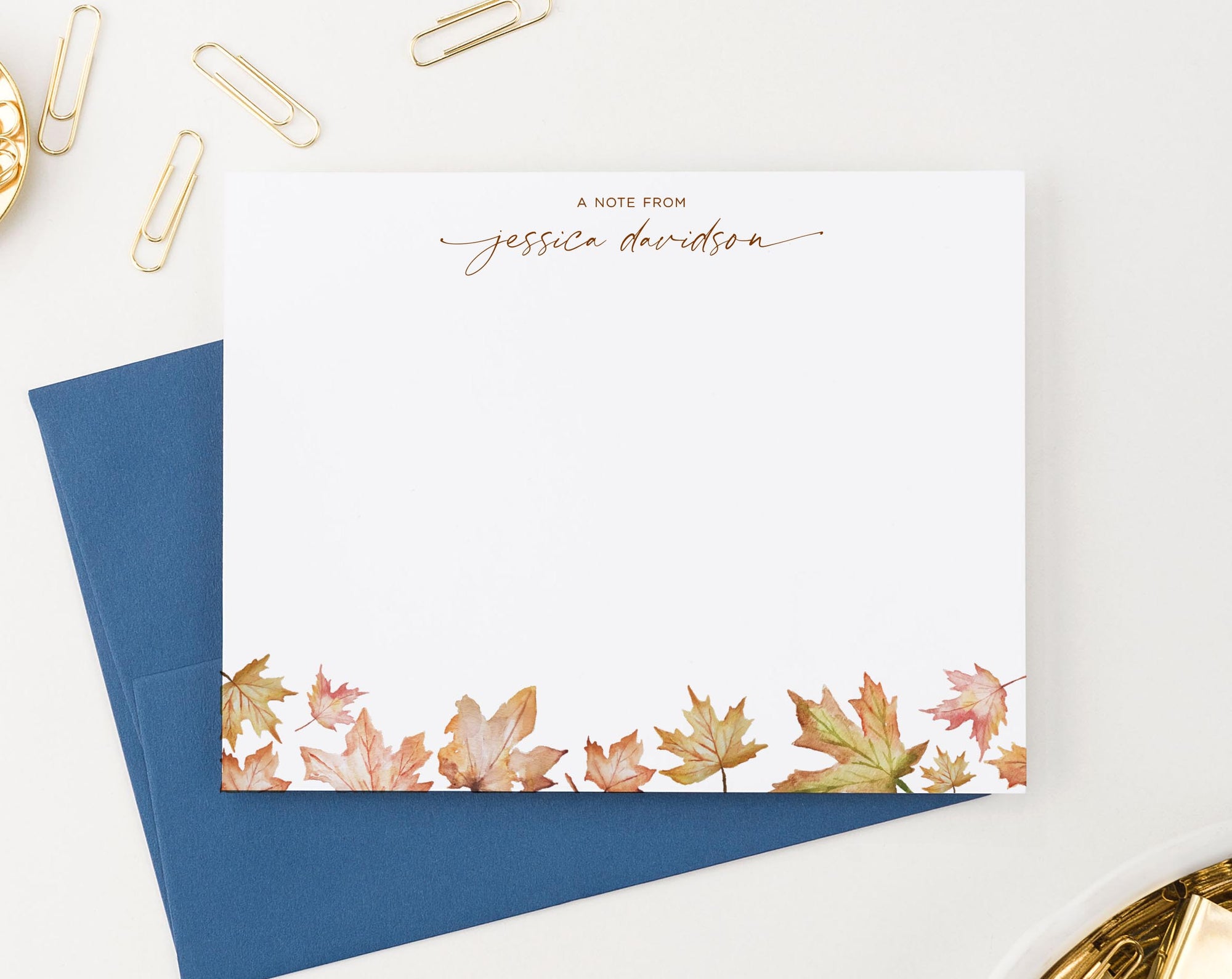 ps173 personalized a note from fall leaves note cards maple autumn script