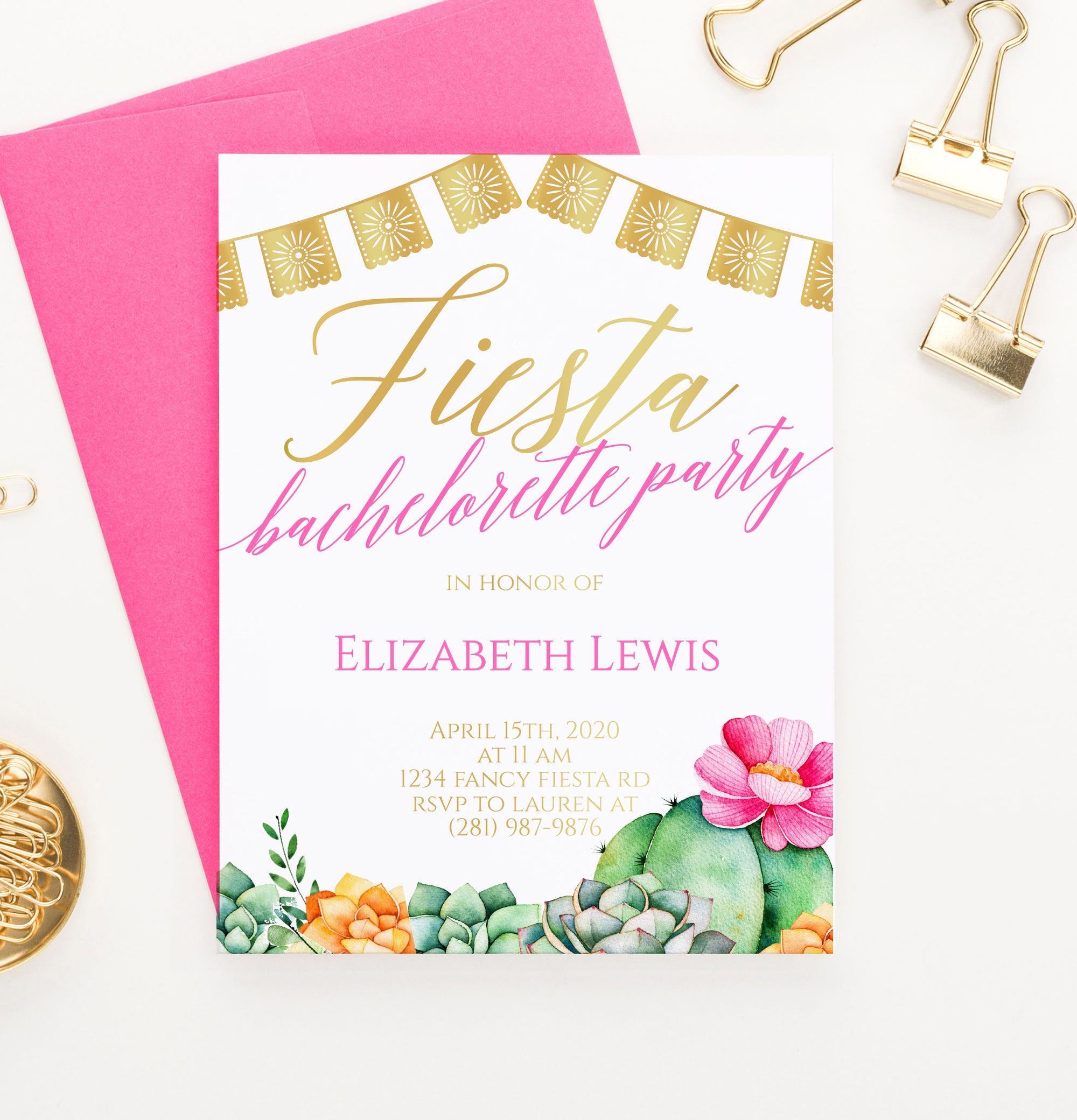 Personalized Fiesta Bachelorette Party Invitations With Succulents
