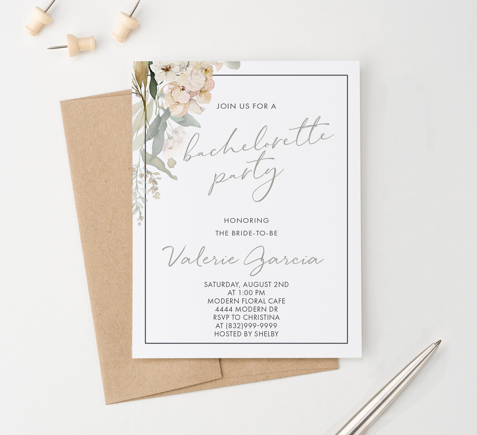 Elegant Bachelorette Invitations With Watercolor Floral