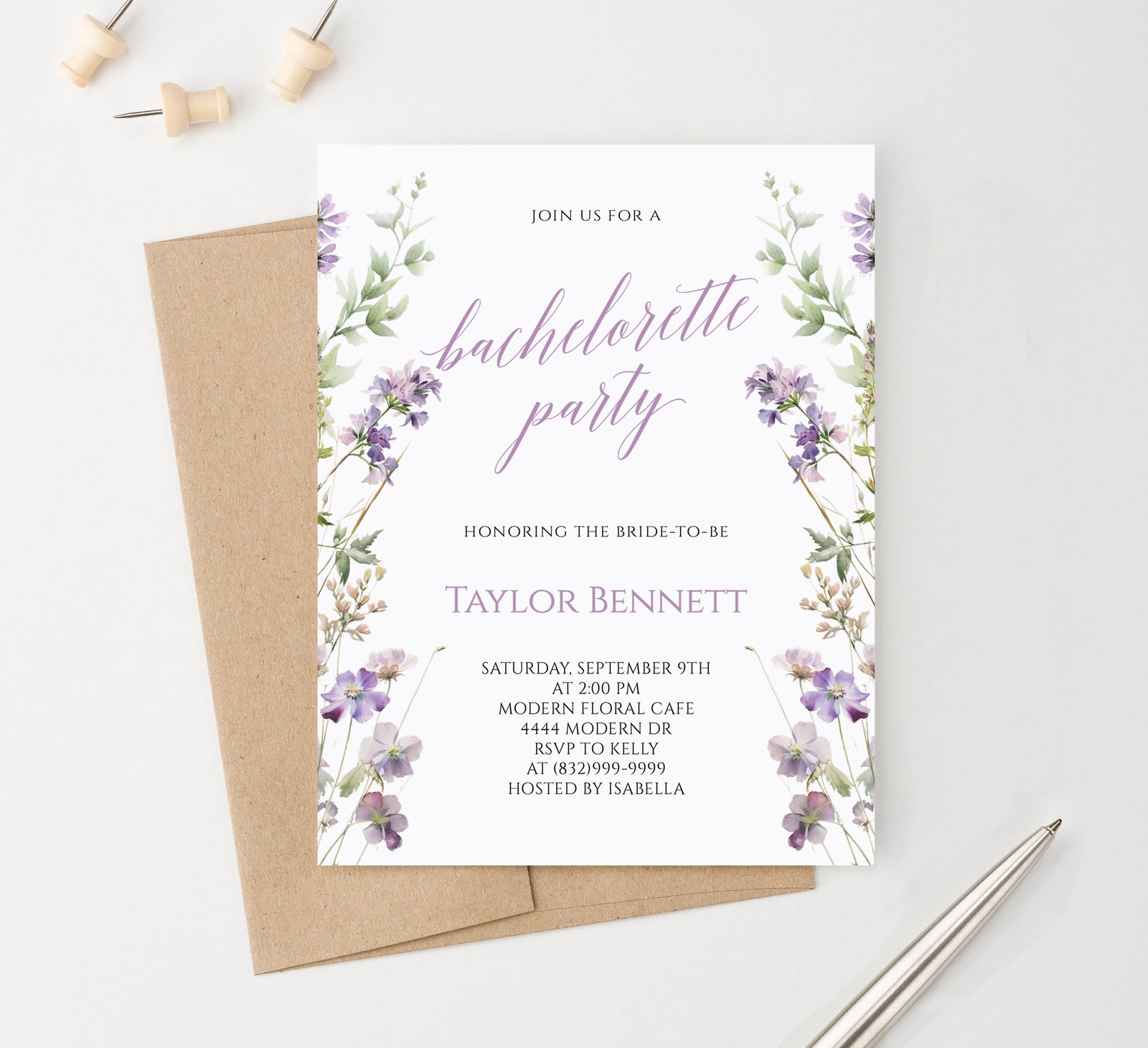 Classy Bachelorette Party Invitations With Purple Florals