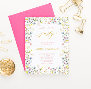 Colorful Bachelorette Invitation Card With Watercolor Wildflowers