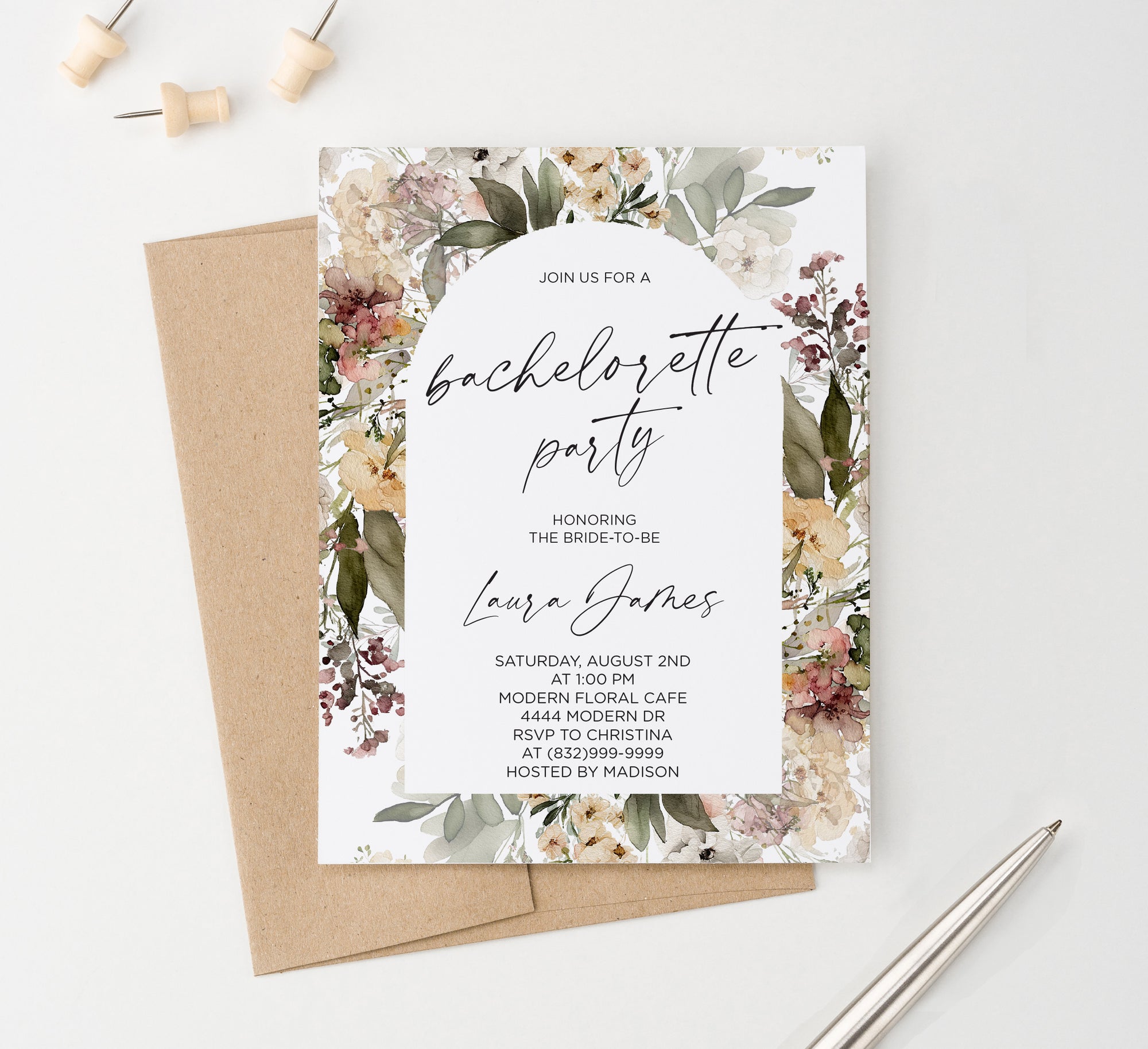 Elegant Bachelorette Invitations With Floral Arch