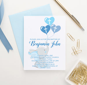 Blue Baptism Invitations With Baby Elephant Personalized