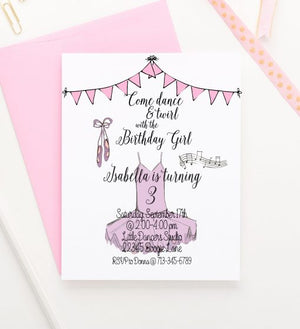 Dance And Twirl Ballerina Birthday Invitation Personalized