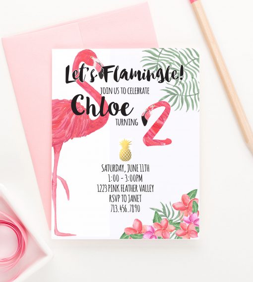 Let's Flamingle Custom Birthday Party Invitations With Flamingo