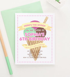 Here's The Scoop Ice Cream Birthday Party Invitations