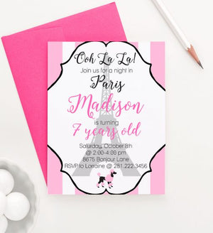 Paris Oh La La Pink Birthday Invitations With Eiffel Tower