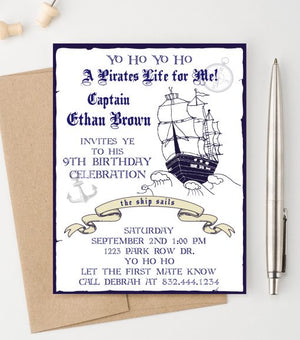 Personalized Pirate Birthday Party Invitations With Ship