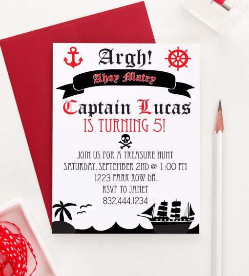 Ahoy Matey Pirate Birthday Invitations Personalized