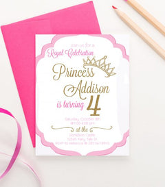 Pink Royal Birthday Invitation With Gold Princess Crown