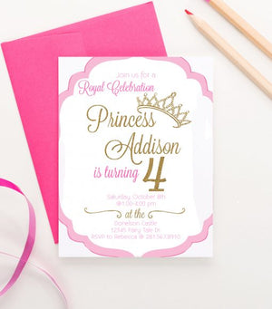 Pink Royal Birthday Invitation With Gold Princess Crown
