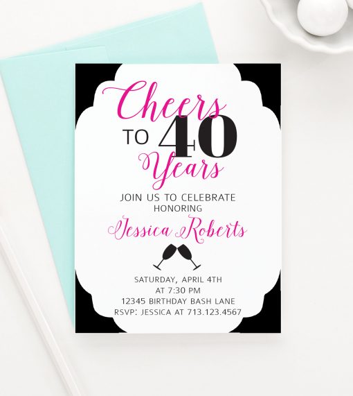 Personalized 40th Birthday Invitations With Champagne Glasses