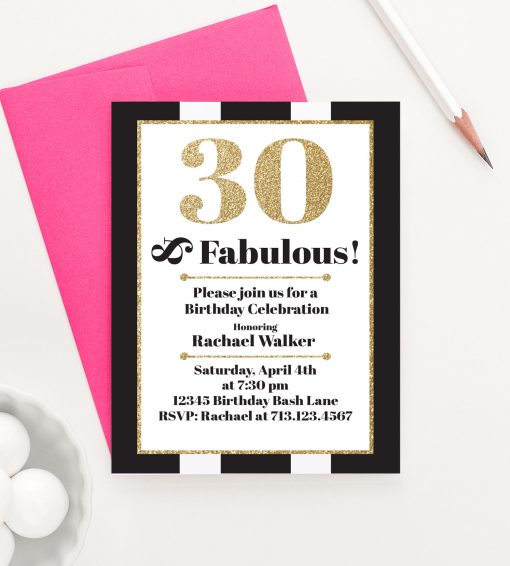 Black And Gold 30th Birthday Invitations