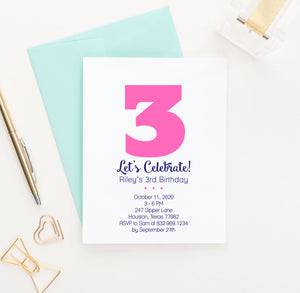 Simple Girls Birthday Party Invitations Choose Your Age