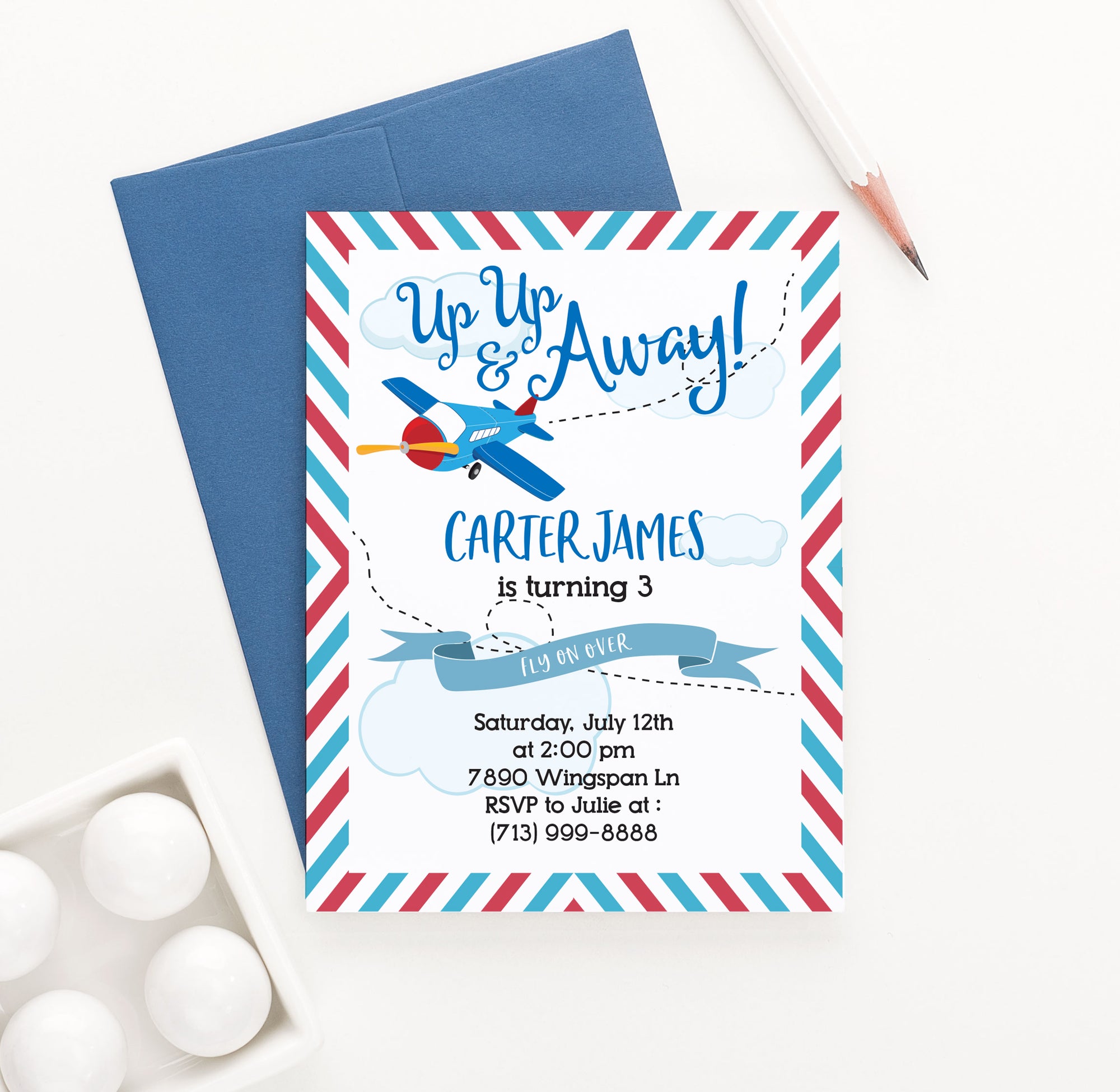 Up Up And Away Airplane Birthday Invitations Personalized