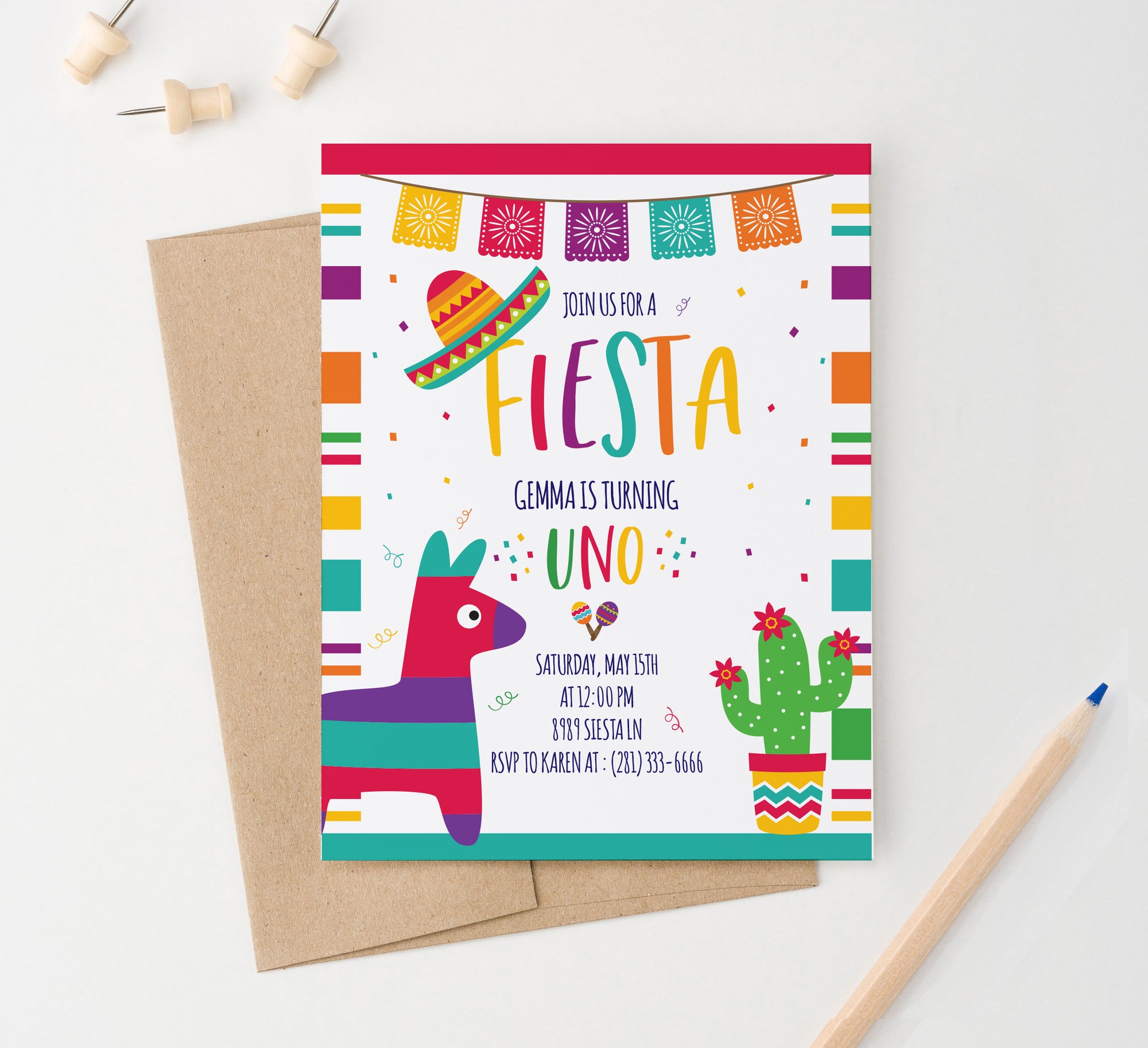 Colorful Fiesta Birthday Invitations Personalized