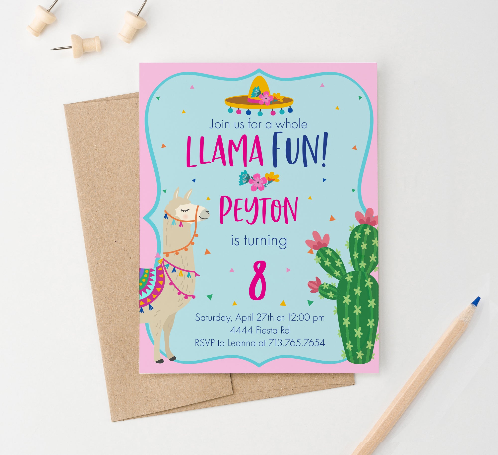 Whole Llama Fun Birthday Invitations Personalized