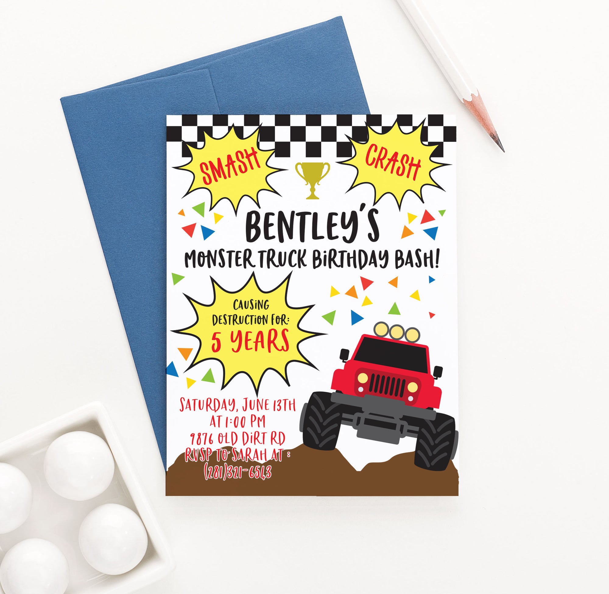 Personalized Monster Truck Party Invitations