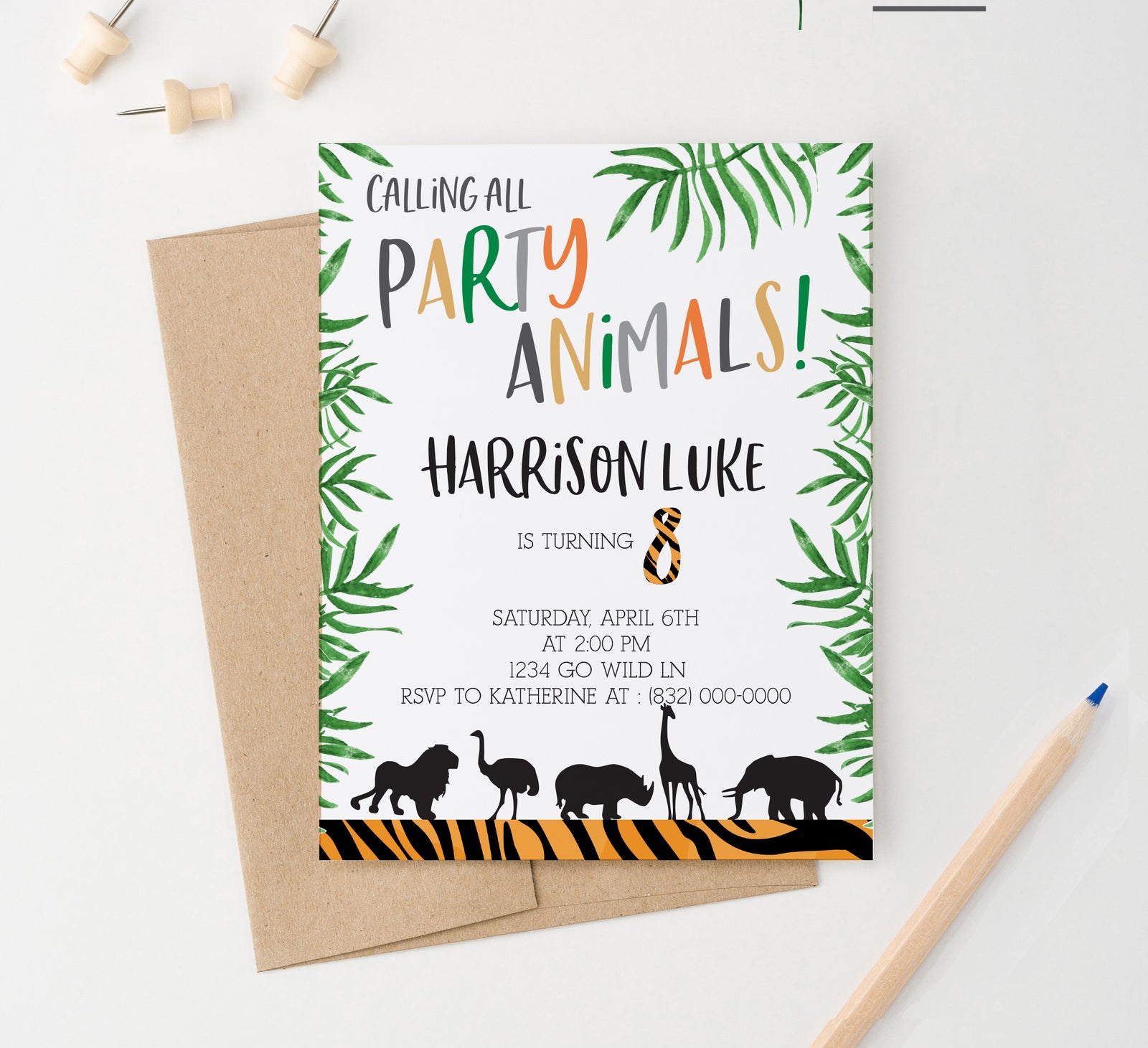 Personalized Safari Birthday Invitations With Silhouette Animals