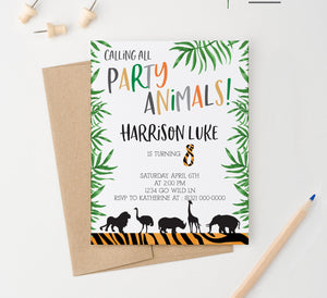 Personalized Safari Birthday Invitations With Silhouette Animals