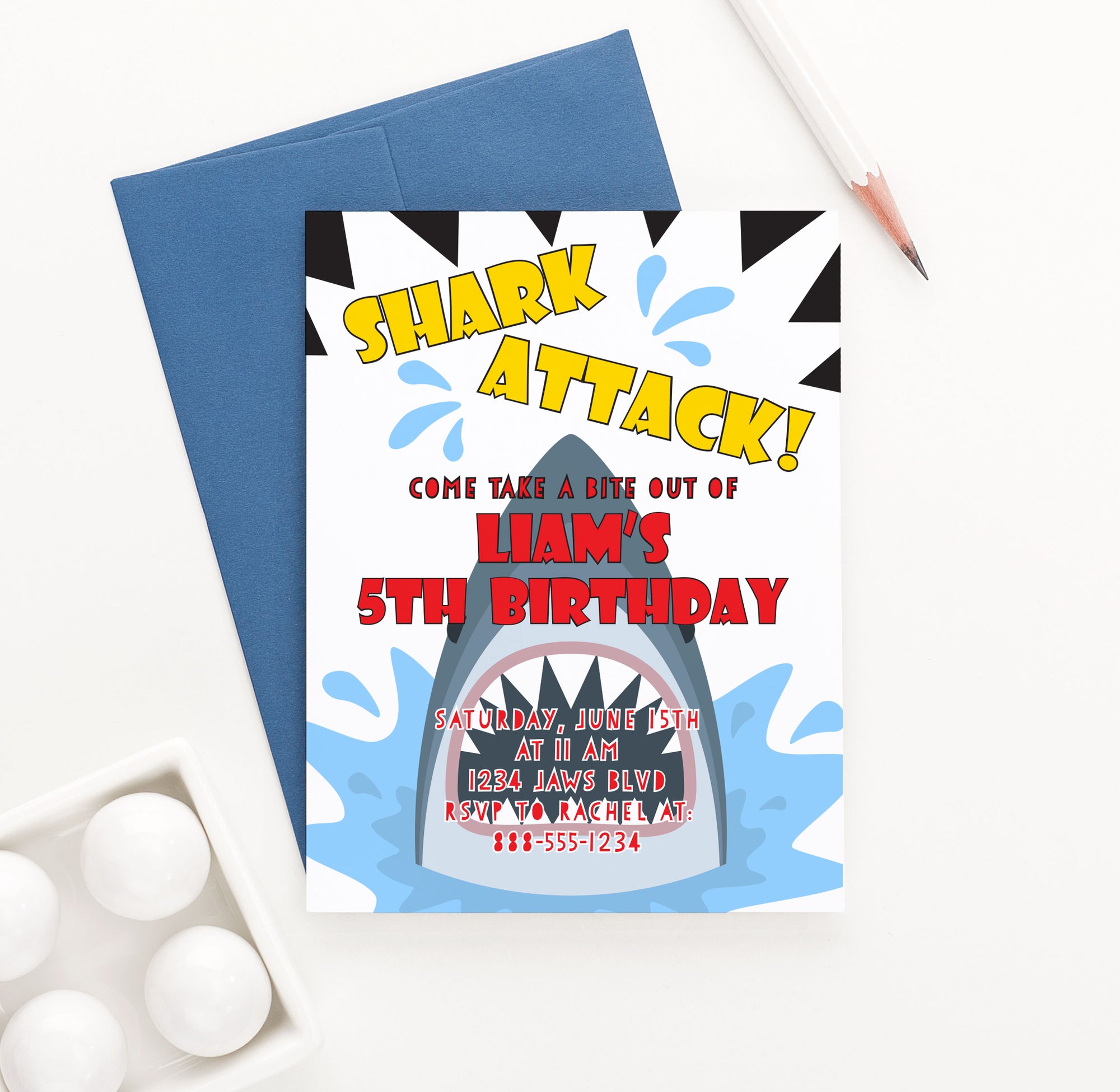 Personalized Shark Attack Birthday Invitations With Shark