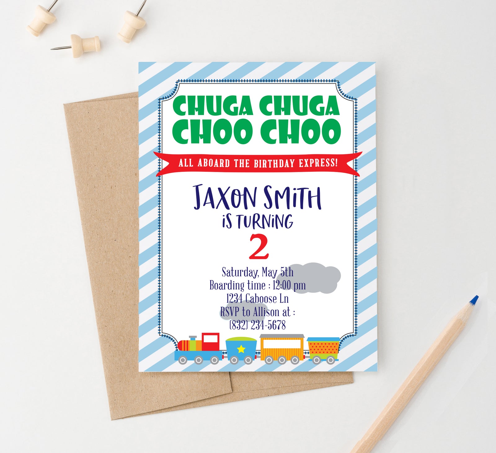 Chuga Chuga Choo Choo Train Birthday Invitations