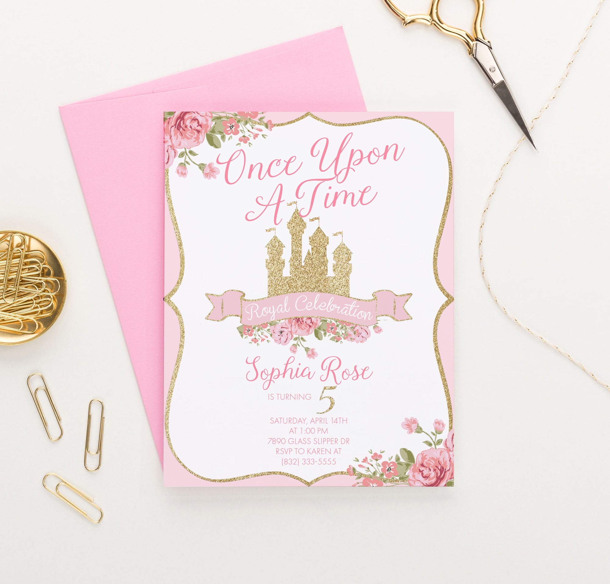 Once Upon A Time Birthday Invitations With Gold Castle 