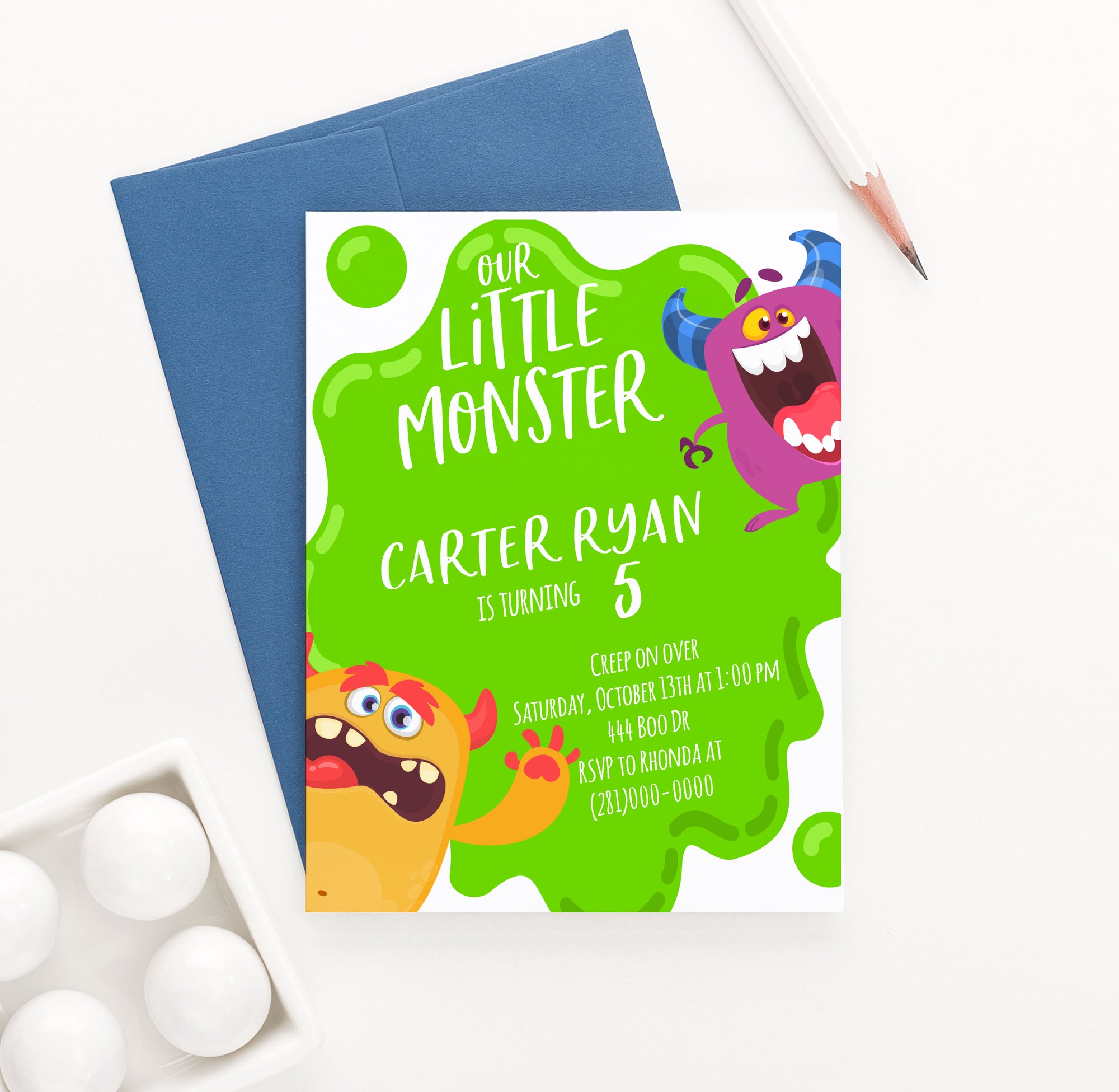 Our Little Monster Birthday Invitations With Green Slime 