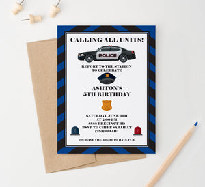 Calling All Units Police Birthday Party Invitations Personalized