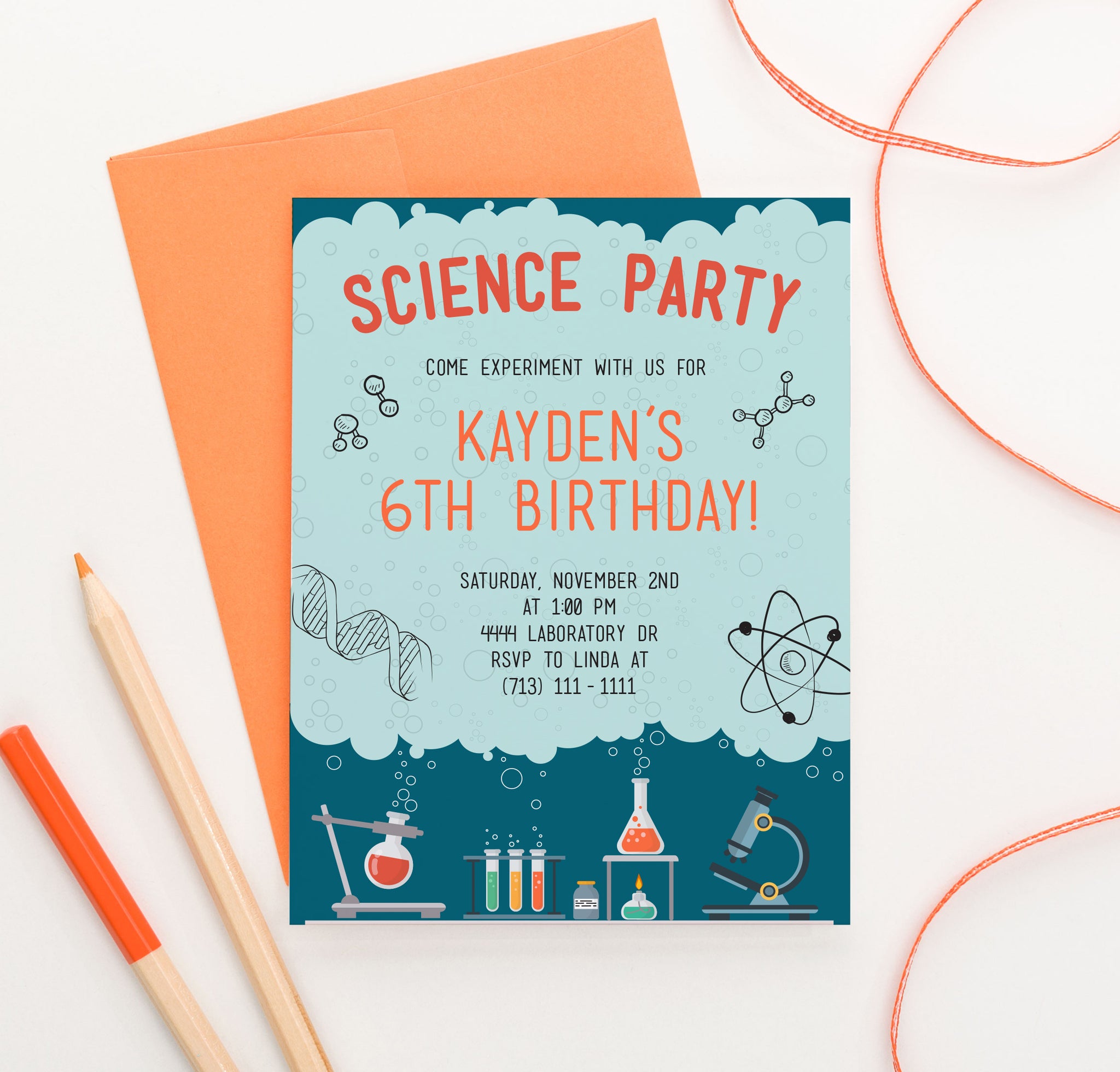 Science Birthday Party Invitations Personalized - Modern Pink Paper