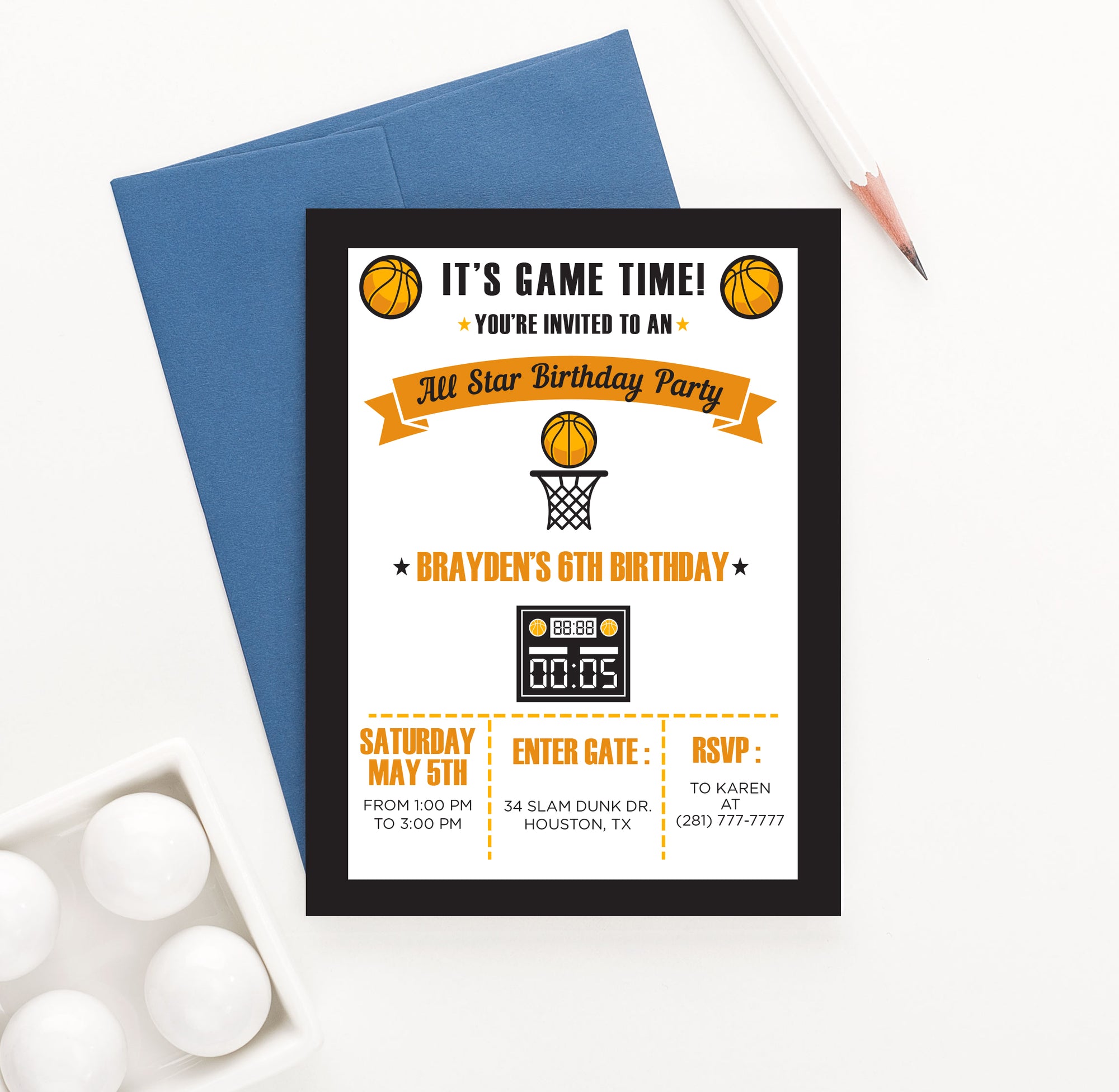 All Star Basketball Birthday Party Invitations Personalized