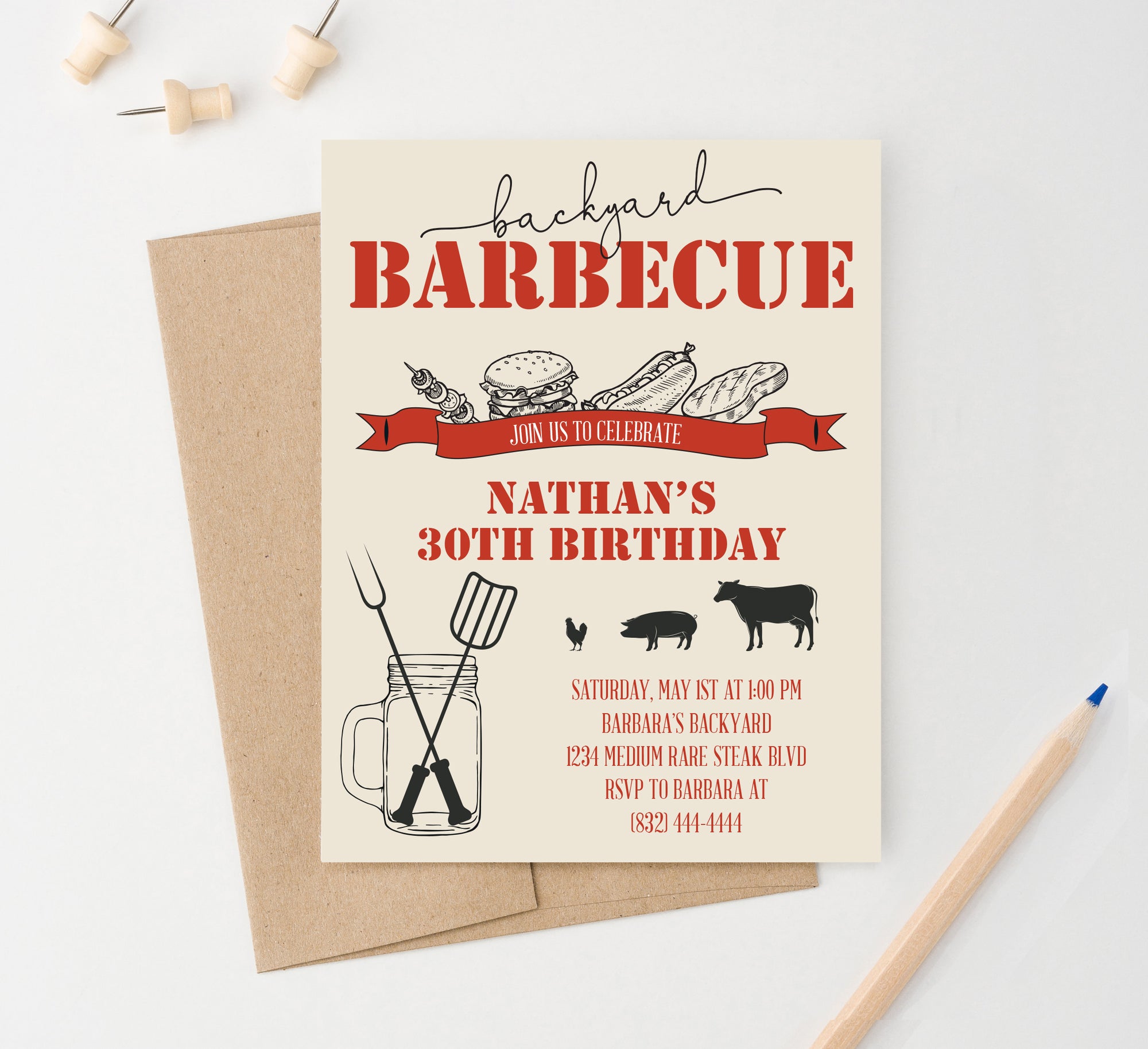 Backyard Barbecue Birthday Invitations Personalized