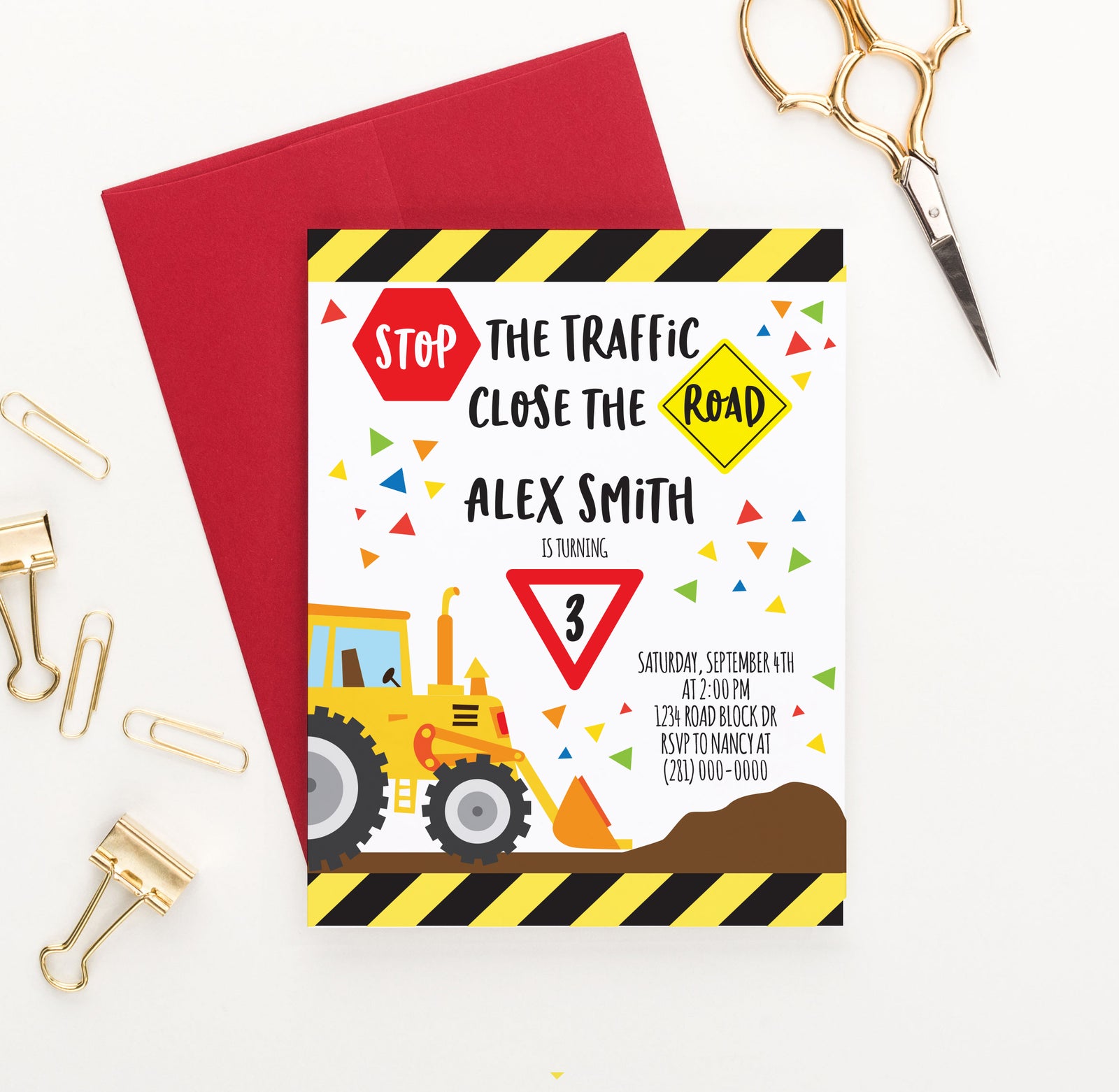 Construction Birthday Party Invitations Personalized