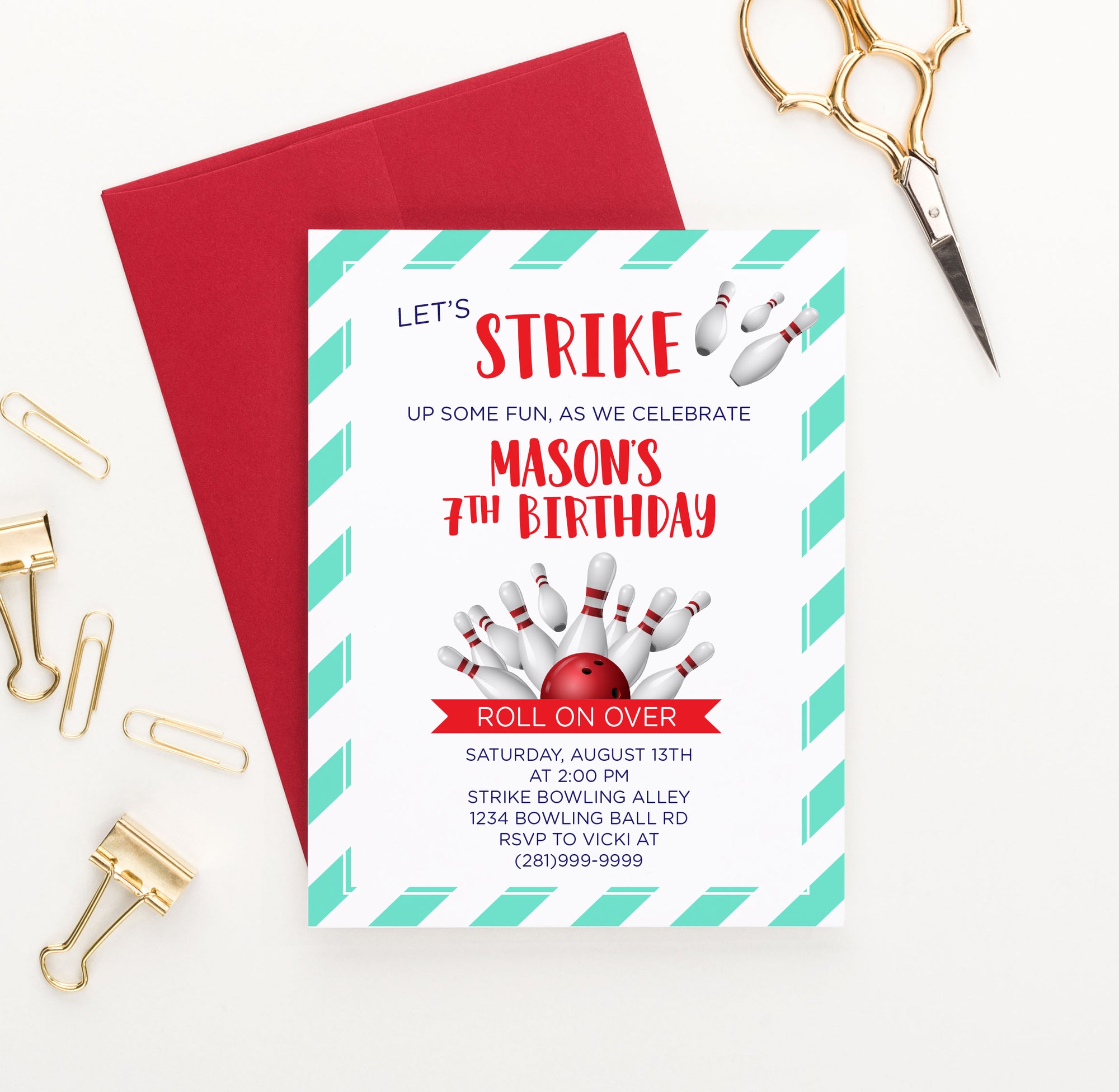 Bowling Birthday Party Invitations Personalized 