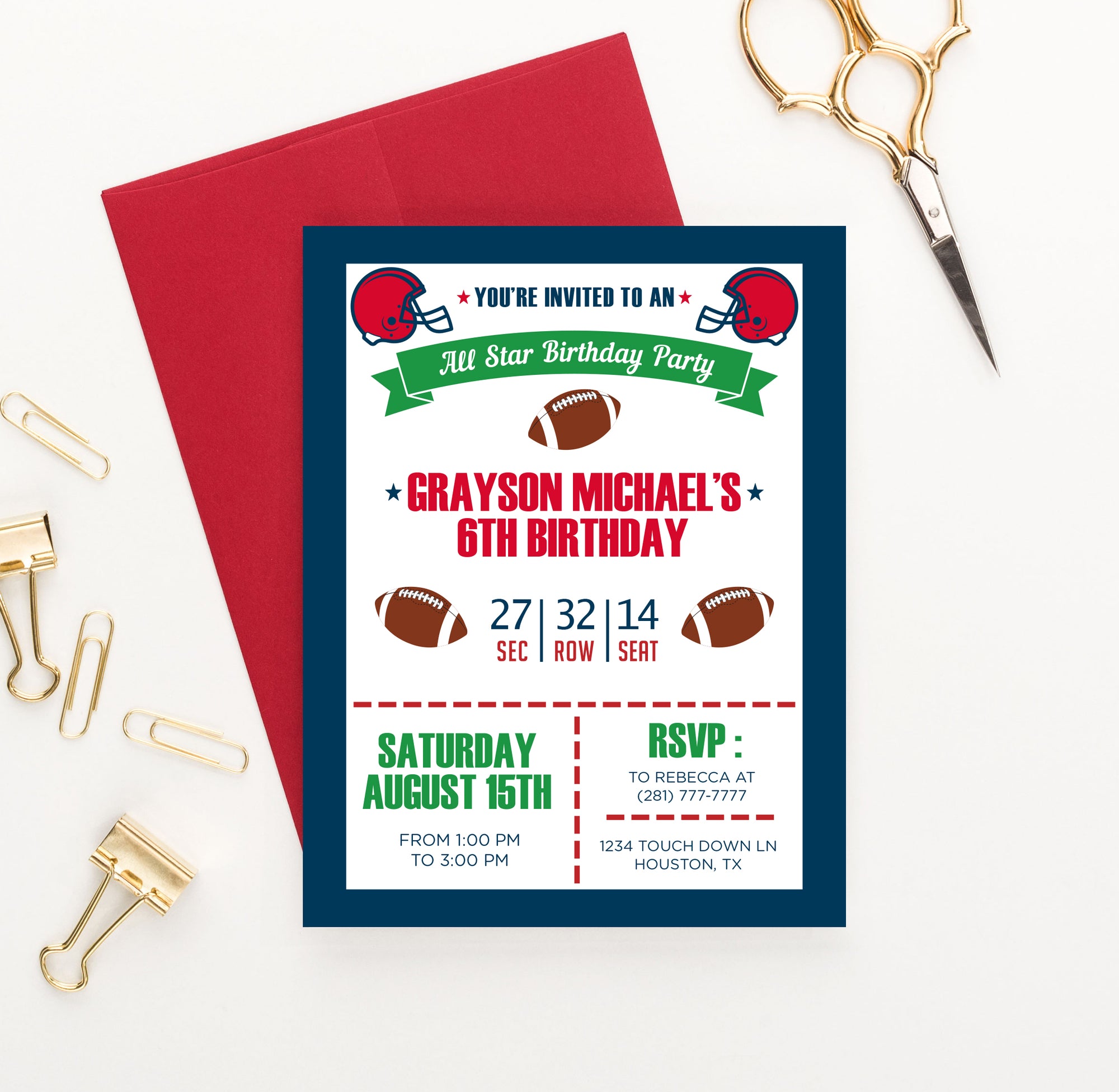 Football Birthday Party Invitations Personalized