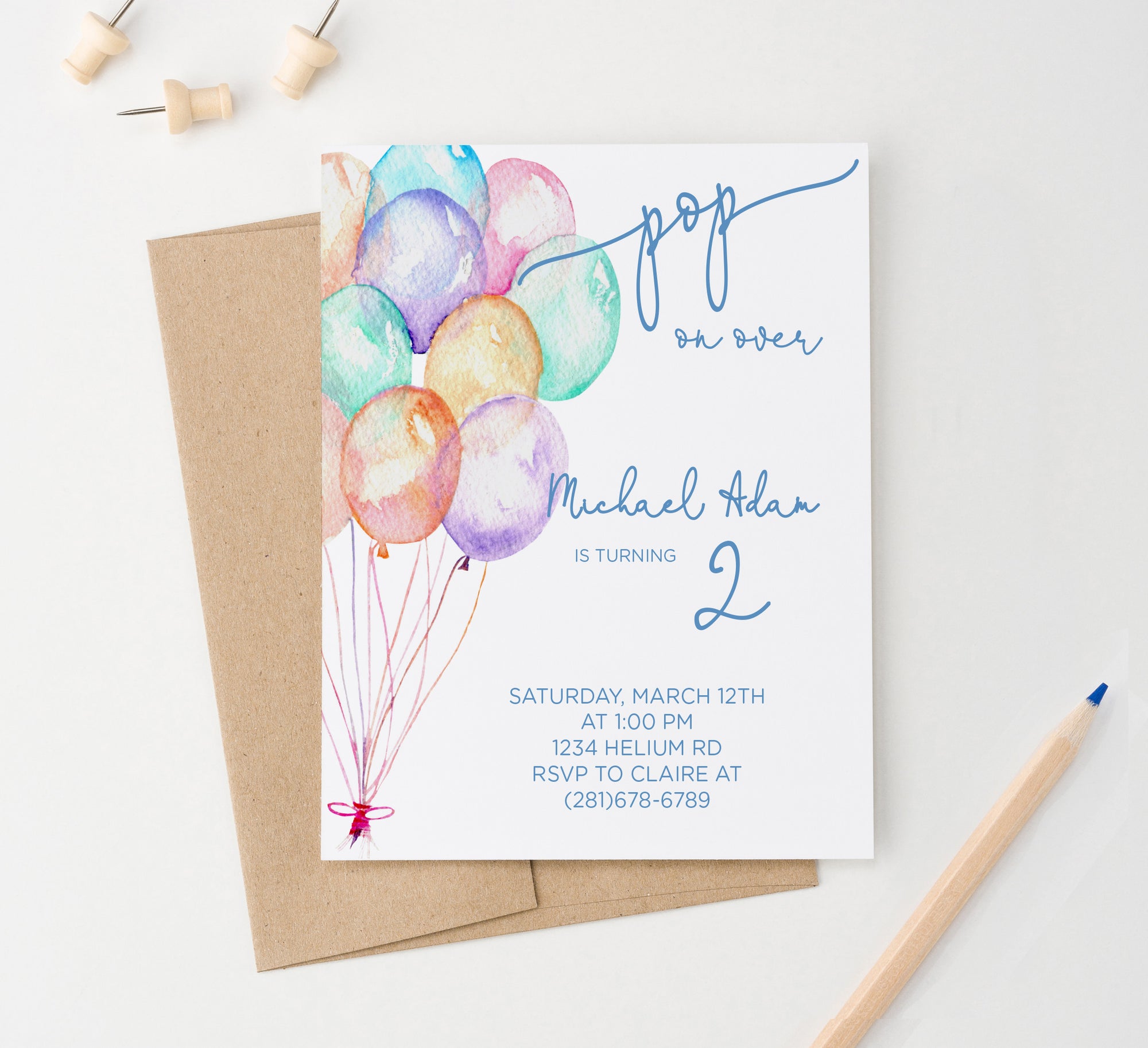 Pop On Over Boys Birthday Invitations With Balloons